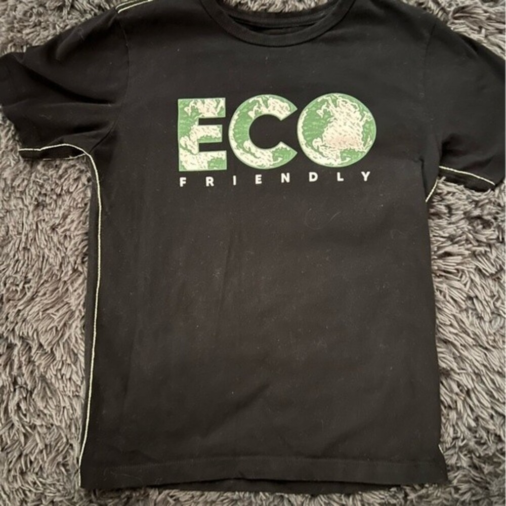 Youth Eco Friendly Graphic Contrast Stitch T-Shirt in Black Size Large (12)